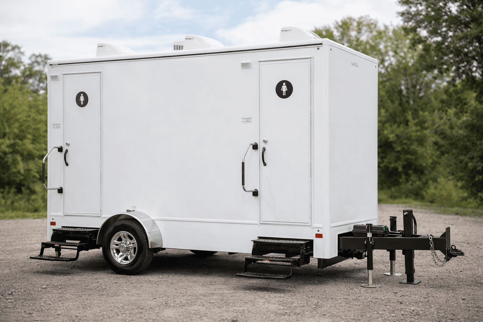 2 door restroom trailer rental exterior