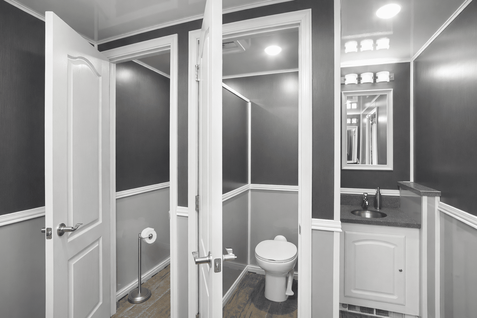 interior of luxury restroom trailer rental