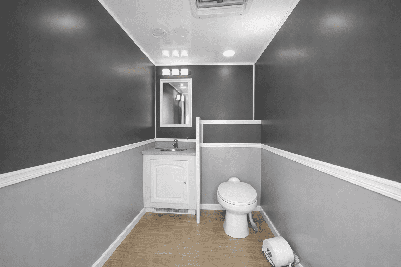 grey interior restroom rental example