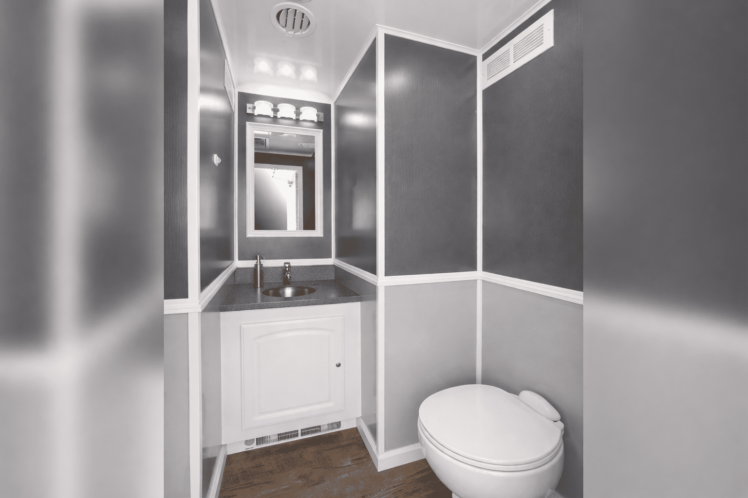 Restroom Trailer Interior Sink and Toilet