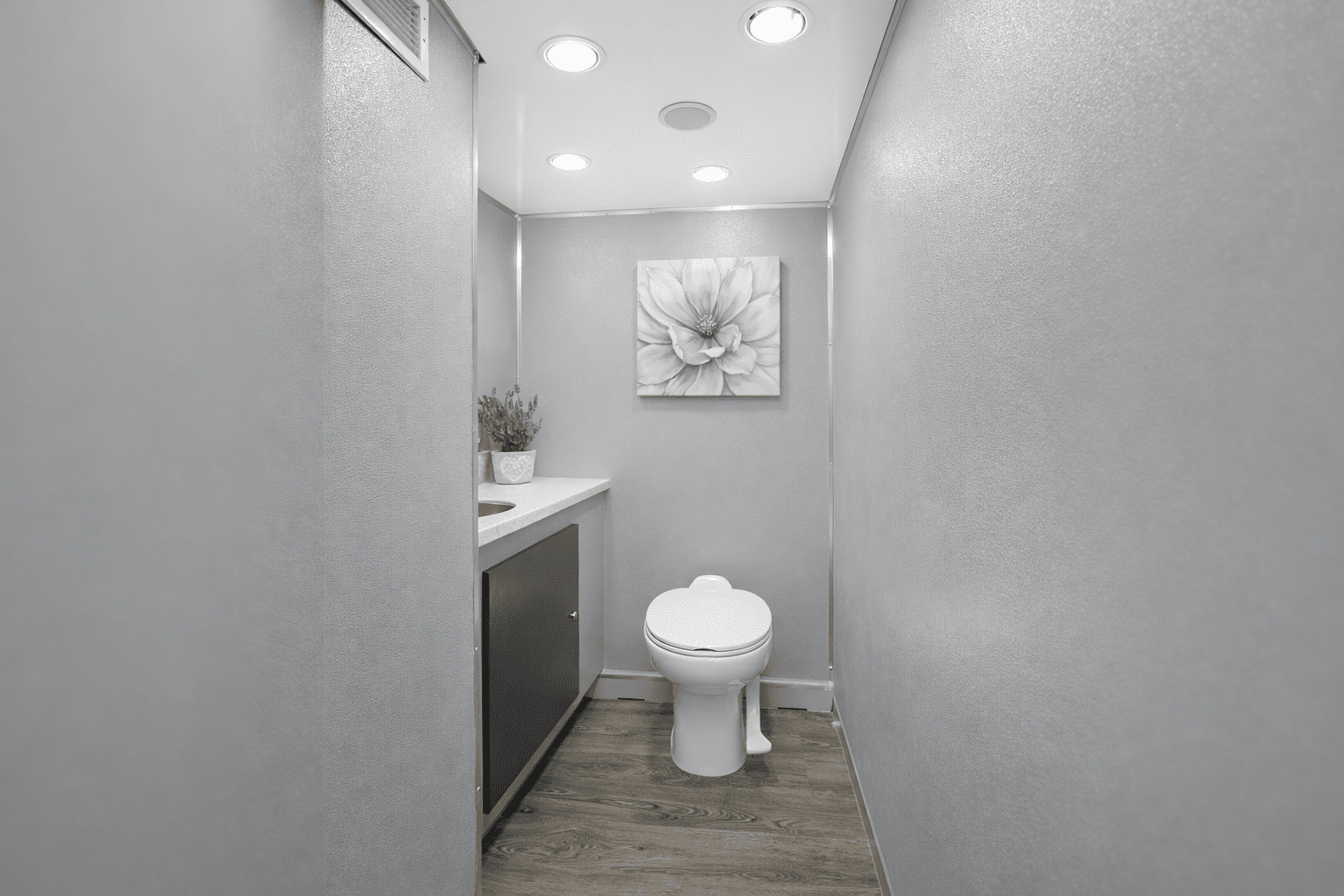 Example of stall in restroom trailer.