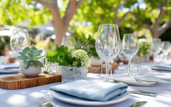 Table nicely set for outdoor event